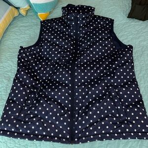 Lands End Navy Polka Dot Puffer Vest